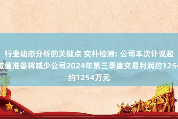 行业动态分析的关键点 实朴检测: 公司本次计说起转回减值准备将减少公司2024年第三季度交易利润约1254万元