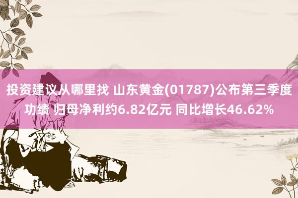 投资建议从哪里找 山东黄金(01787)公布第三季度功绩 归母净利约6.82亿元 同比增长46.62%