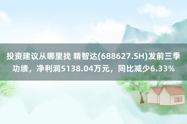 投资建议从哪里找 精智达(688627.SH)发前三季功绩，净利润5138.04万元，同比减少6.33%