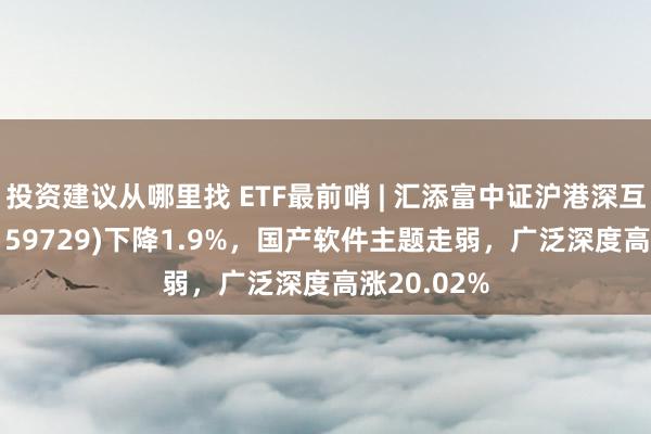 投资建议从哪里找 ETF最前哨 | 汇添富中证沪港深互联网ETF(159729)下降1.9%，国产软件主题走弱，广泛深度高涨20.02%