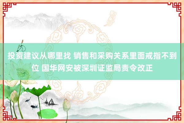 投资建议从哪里找 销售和采购关系里面戒指不到位 国华网安被深圳证监局责令改正