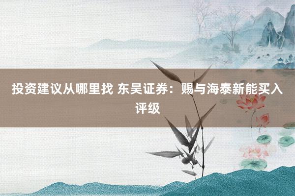 投资建议从哪里找 东吴证券：赐与海泰新能买入评级