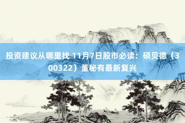 投资建议从哪里找 11月7日股市必读：硕贝德（300322）董秘有最新复兴