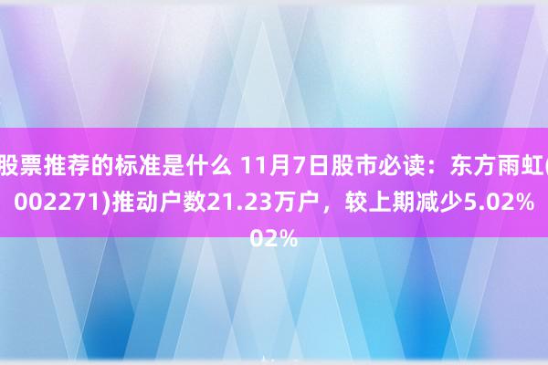 股票推荐的标准是什么 11月7日股市必读：东方雨虹(002271)推动户数21.23万户，较上期减少5.02%