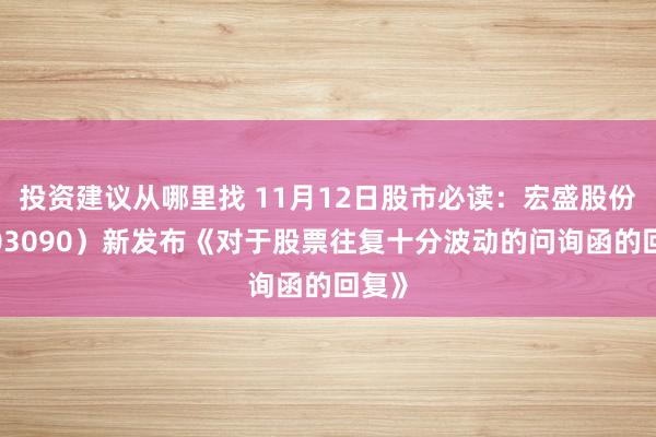 投资建议从哪里找 11月12日股市必读：宏盛股份（603090）新发布《对于股票往复十分波动的问询函的回复》