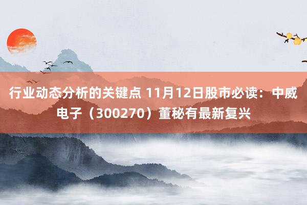 行业动态分析的关键点 11月12日股市必读：中威电子（300270）董秘有最新复兴