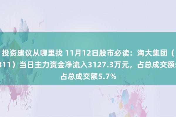 投资建议从哪里找 11月12日股市必读：海大集团（002311）当日主力资金净流入3127.3万元，占总成交额5.7%