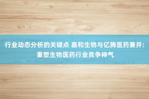 行业动态分析的关键点 嘉和生物与亿腾医药兼并: 重塑生物医药行业竞争神气