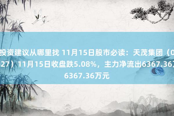 投资建议从哪里找 11月15日股市必读：天茂集团（000627）11月15日收盘跌5.08%，主力净流出6367.36万元