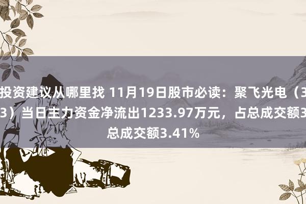 投资建议从哪里找 11月19日股市必读：聚飞光电（300303）当日主力资金净流出1233.97万元，占总成交额3.41%