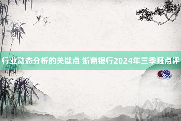 行业动态分析的关键点 浙商银行2024年三季报点评