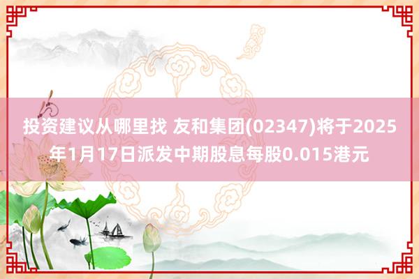 投资建议从哪里找 友和集团(02347)将于2025年1月17日派发中期股息每股0.015港元