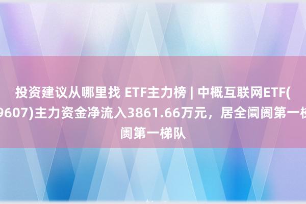 投资建议从哪里找 ETF主力榜 | 中概互联网ETF(159607)主力资金净流入3861.66万元，居全阛阓第一梯队