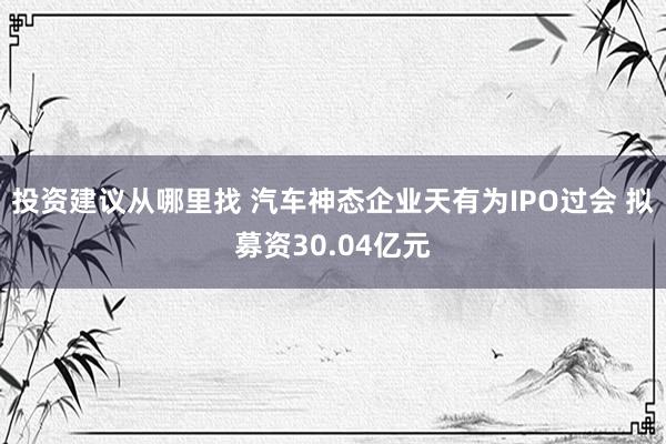 投资建议从哪里找 汽车神态企业天有为IPO过会 拟募资30.04亿元