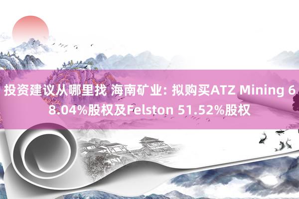 投资建议从哪里找 海南矿业: 拟购买ATZ Mining 68.04%股权及Felston 51.52%股权