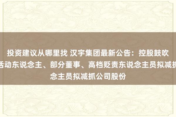 投资建议从哪里找 汉宇集团最新公告：控股鼓吹过头一致活动东说念主、部分董事、高档贬责东说念主员拟减抓公司股份