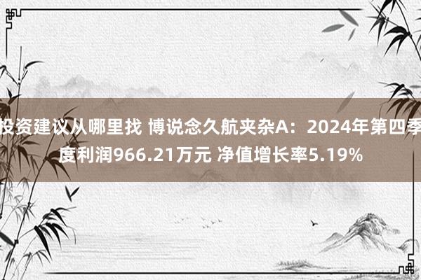 投资建议从哪里找 博说念久航夹杂A：2024年第四季度利润966.21万元 净值增长率5.19%