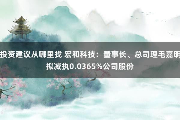 投资建议从哪里找 宏和科技：董事长、总司理毛嘉明拟减执0.0365%公司股份