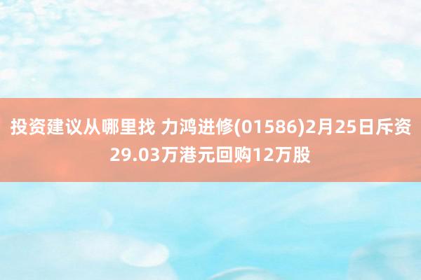 投资建议从哪里找 力鸿进修(01586)2月25日斥资29.03万港元回购12万股