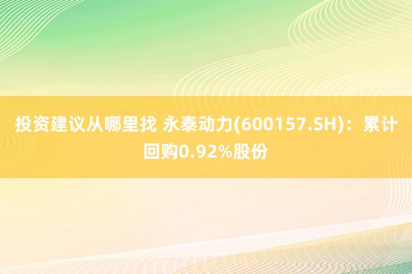 投资建议从哪里找 永泰动力(600157.SH)：累计回购0.92%股份