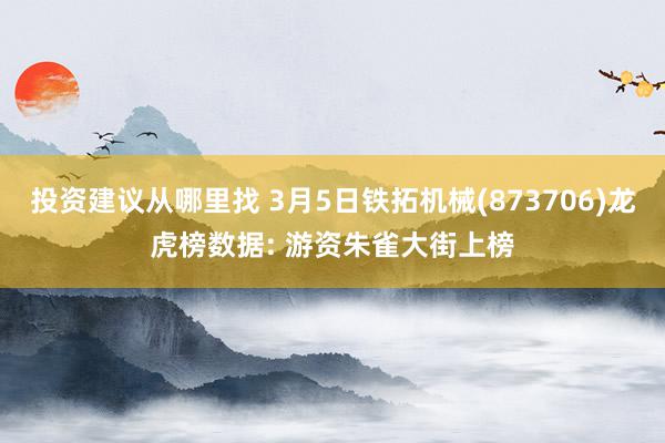 投资建议从哪里找 3月5日铁拓机械(873706)龙虎榜数据: 游资朱雀大街上榜