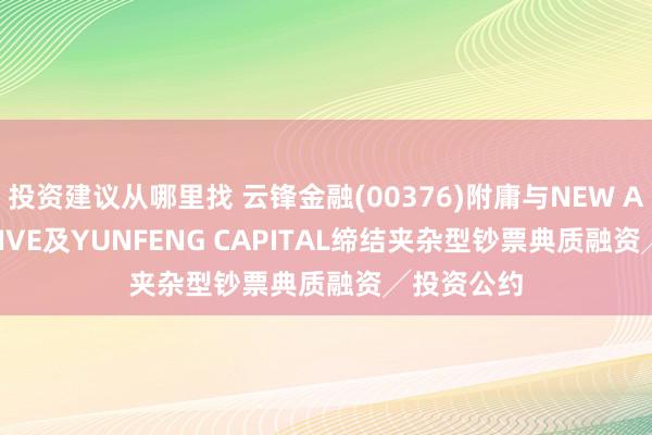 投资建议从哪里找 云锋金融(00376)附庸与NEW ALTERNATIVE及YUNFENG CAPITAL缔结夹杂型钞票典质融资╱投资公约